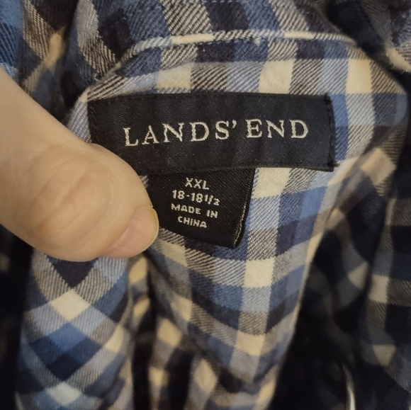 Lands' End Cotton Flannel Blue Plaid Button Down Shirt - Picture 2 of 11